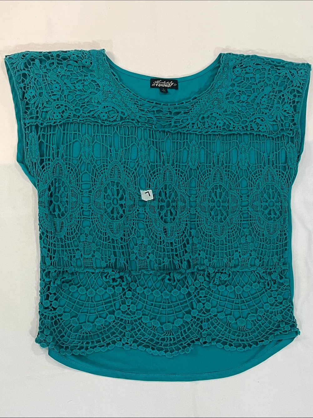 Absolutely Famous Teal Crochet Lace Overlay Blouse